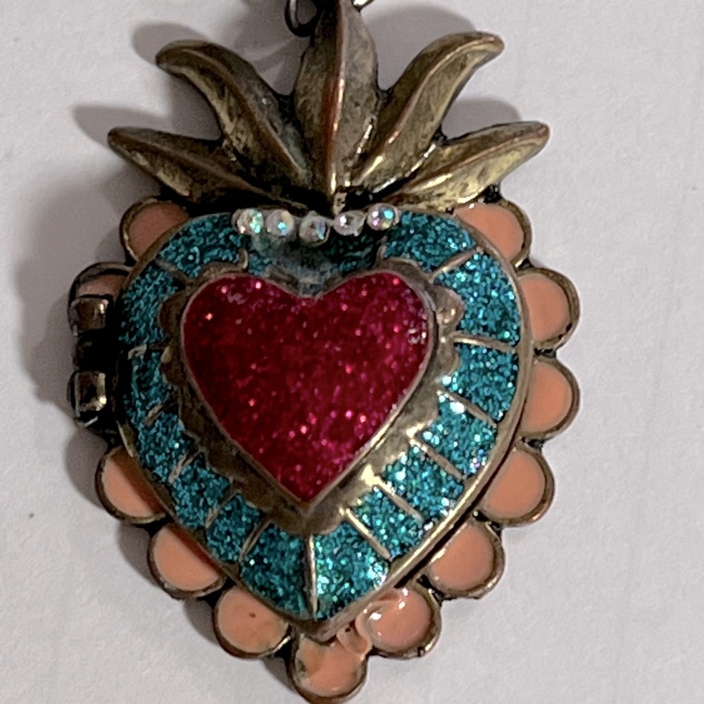 Betsey Johnson Sacred Heart locket necklace with leopard cross earrings